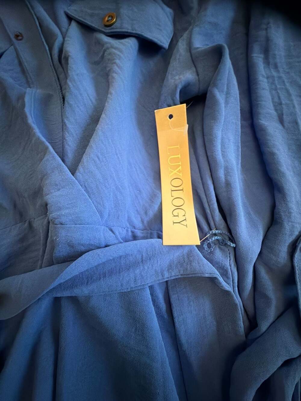 Luxology Blue Long Sleeve Belted Ruffle Hem Shirt Dress Size L - Picture 2 of 6